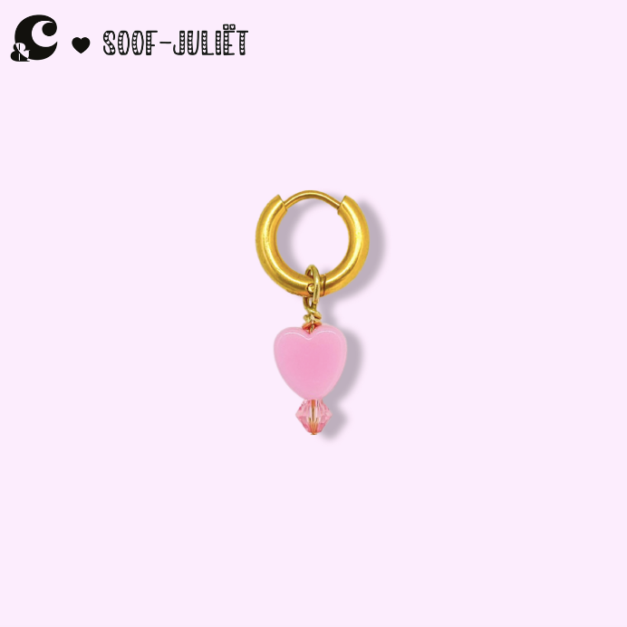 &C x Soof-Juliët - Oorbel met klein roze hartje